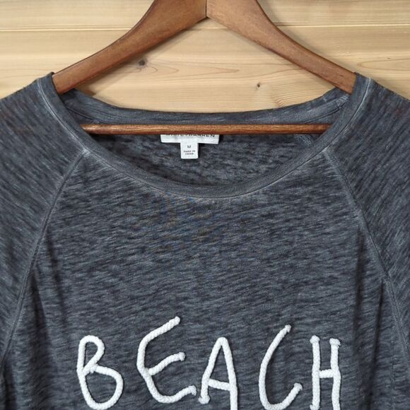 White + Warren Top Womens Medium Gray 100% Linen Beach Day Rope Graphic - Picture 2 of 9